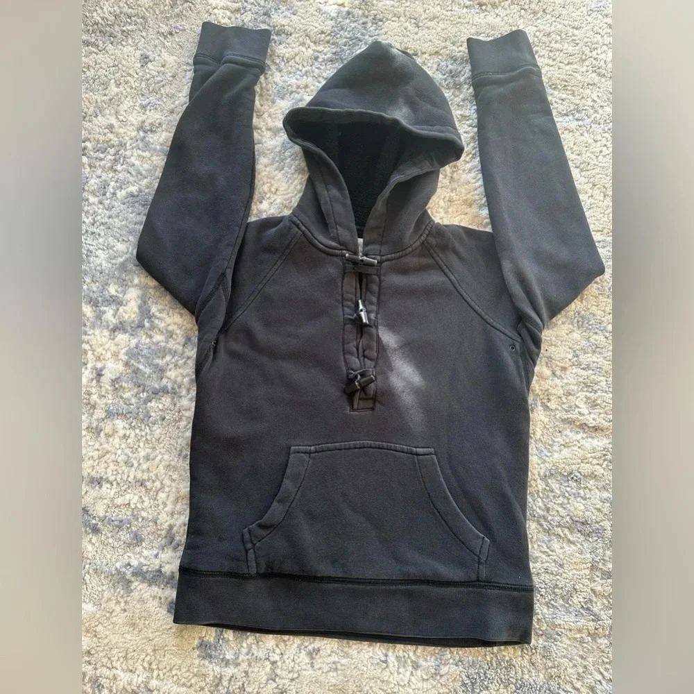 J.Crew Vintage Black Toggle Sherpa Lined Pullover Hoodie Sweatshirt Small
